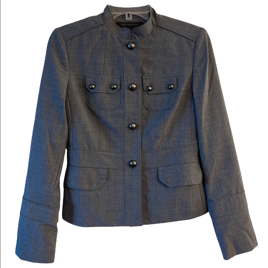 Express Design Studio Women's Heather Gray Military Suit Jacket 2